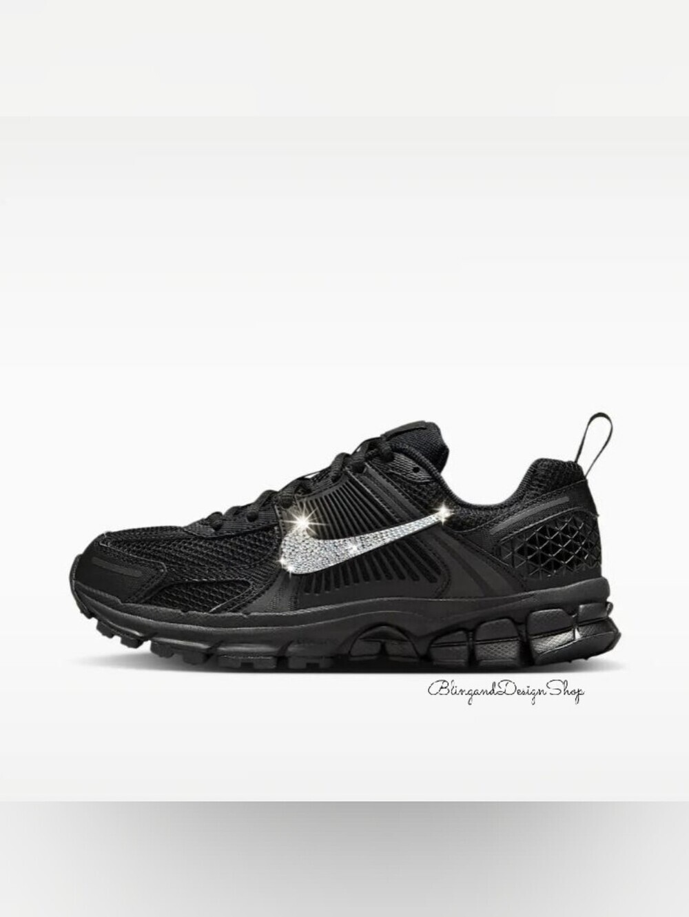 Bling Black Nike Vomero 5 Girl Sneakers Custom With Clear Swarovski Crystals